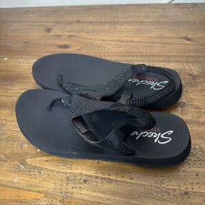 Skechers Yoga Foam Soft Footbed Shiny Black Flip Flops Women's sz 10